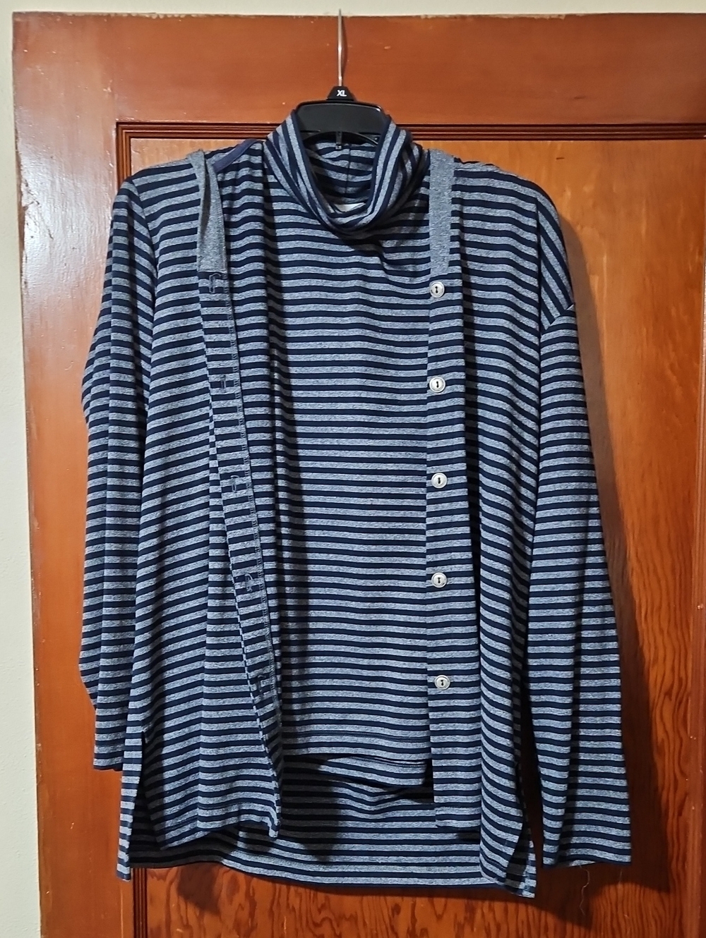 Chico's Design Striped Navy Blue Gray Sleeveless Turtleneck with Jacket Size 1 M